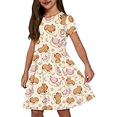 Pointodoor Girls Dresses Kids Toddler Casual Short Sleeve Midi Dress with Pockets for 2-14Y