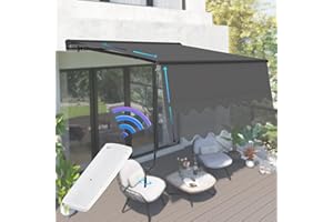 CANOPEE Full Assembled Motorized Patio Awning Retractable Manual Awning Outdoor Sunshades with Extendable Front Valance and Protective Cover for UV Resistant, Weatherproof