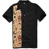 Anchor MSJ Men's 50s Male Clothing Rockabilly Style Cotton Men Shirts Short Sleeve Fifties Bowling Casual Button-Down Shirts