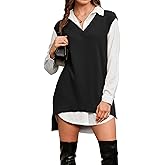 Arach&Cloz Women's Wool Blend Side Slit High Low Versatile V Neck Fall Sweater Vests 2025