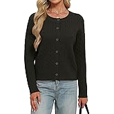 LEEDYA Women's Long Sleeve Cardigan Open Front Knit Cropped Sweaters Fall Color Block Button Down V Neck Lightweight Tops