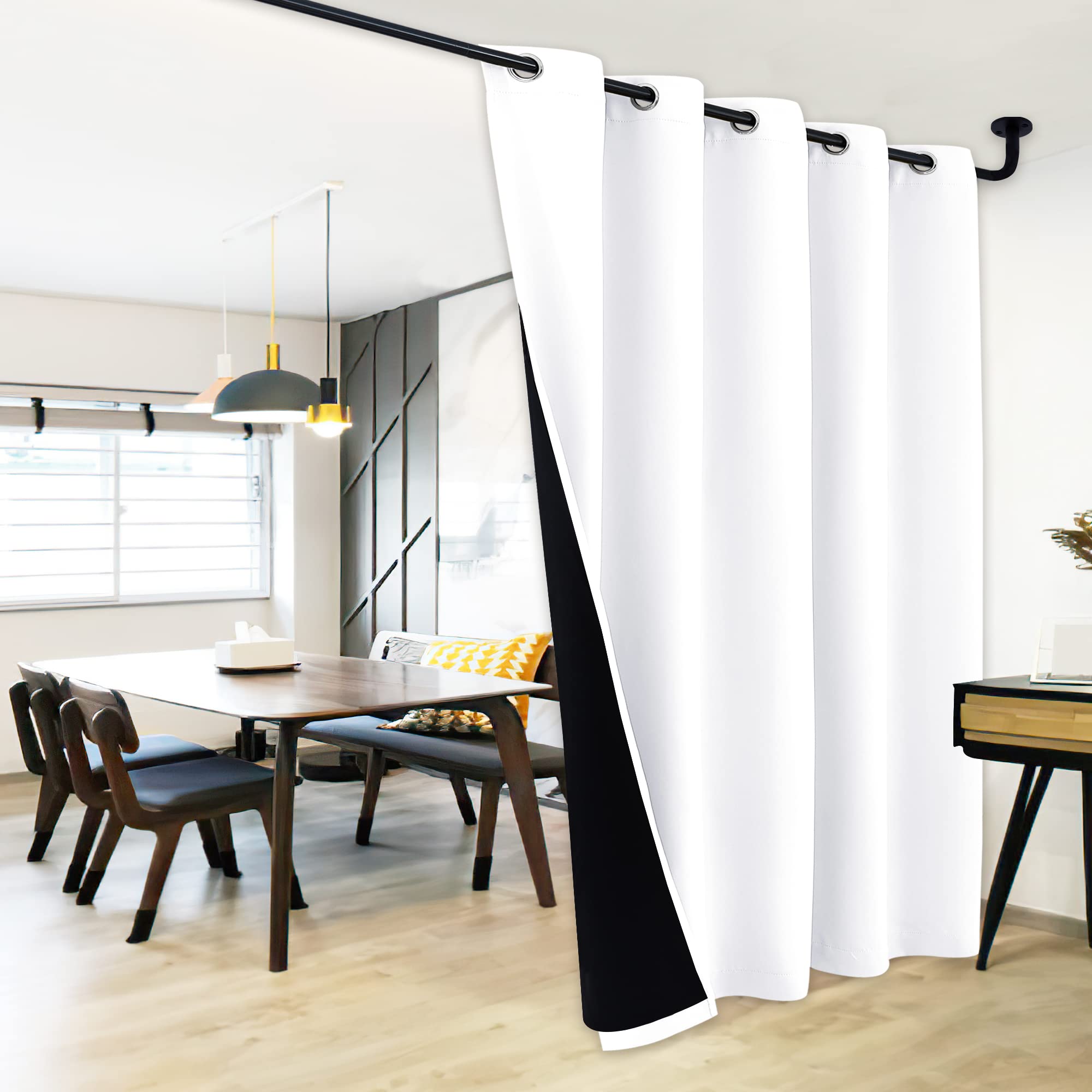 NICETOWN Room Seperating Divider, Room Divider Curtain Screen Partition, Function Thermal Blackout Patio Door Curtain Panel, Sliding Door Insulated Curtains for Patio, White, 108" Tall x 70" Wide Image