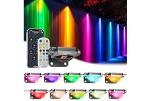 MIMIRGB Outdoor Deck Lights,10 Pack 16ft Multicolor RGB IC Permanent Outdoor Light with 4000K White Light,IP67 Smart Fence Lights with Remote App Control,Christmas Light for Holiday Lighting,Wired