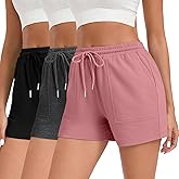 Locoowai 3 Pack Women's Sweat Shorts Lounge Casual with Pockets Drawstring Gym Athletic Shorts High Waist Summer Clothes
