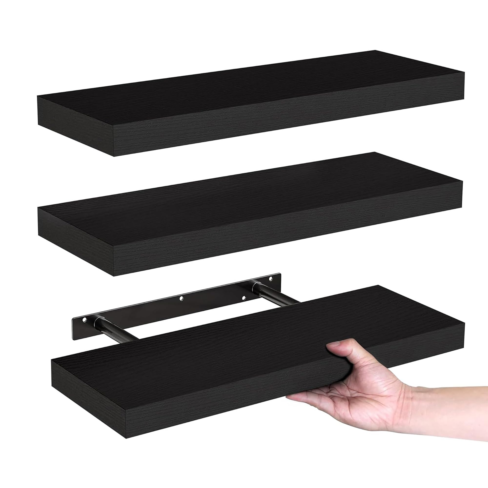 SPRIGLY Wall Mounted Floating Shelves – Pack of 3 (41 cm) MDF Gloss Finish with Invisible Brackets for Living Room, Bedroom, Kitchen & Bathroom