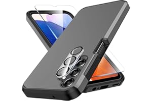 Huness for Samsung Galaxy A15 5G Phone Case, Heavy-Duty Ultra-Thin Dual-Layer Silicone, H8 Glass Screen Protector + Camera Lens Protector, Military-Grade Protection, Metallic Grey