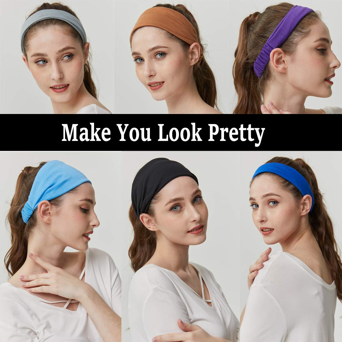 QING Headbands for Women Sweat Wicking Scarf Bandana Workout Headband Wrap Pack of 6: Sports & Outdoors