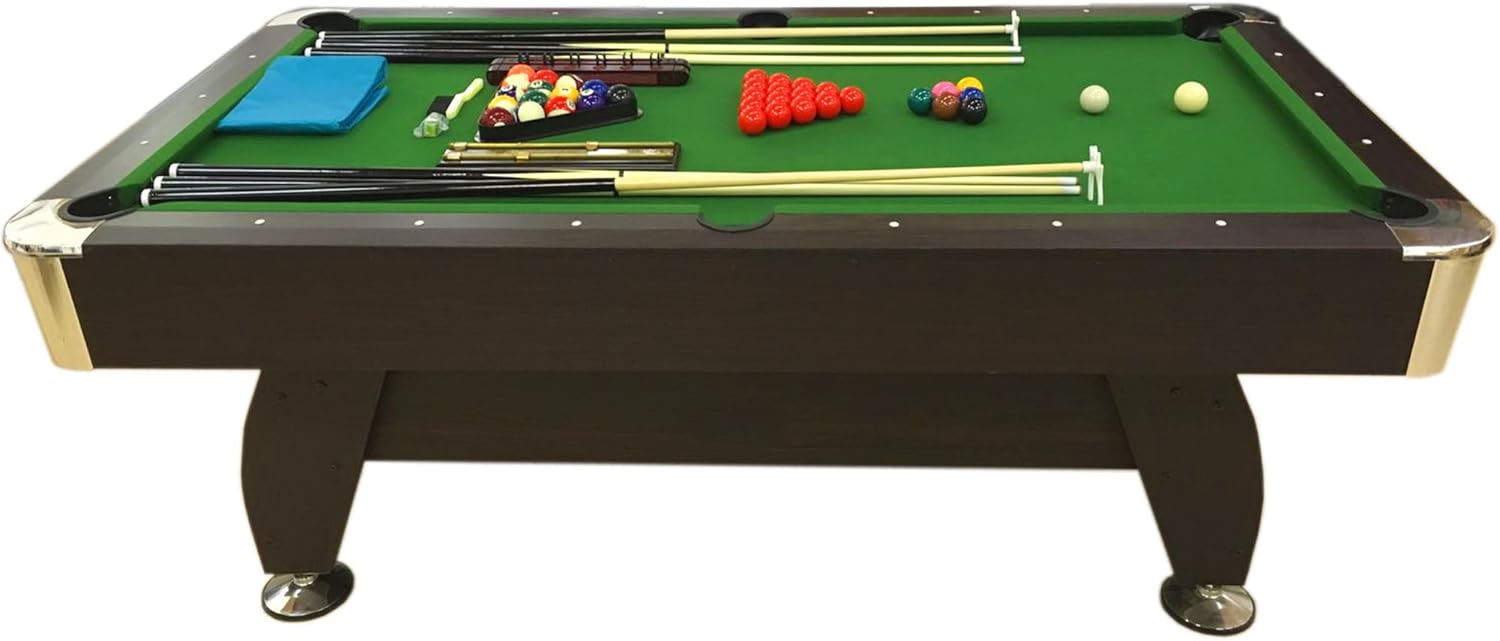 SIMBAUSA Billiard Pool Table 7' Feet Snooker Full Set Accessories Game mod. Green Season : Sports & Outdoors
