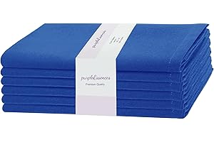 PurpleEssences Set of 6 Cloth Dinner Napkins 100% Cotton 18x18 - Soft Durable Washable - Ideal for Farmhouse Party Spring and Summer - Perfect Everyday Use Table Linen - Royal Blue