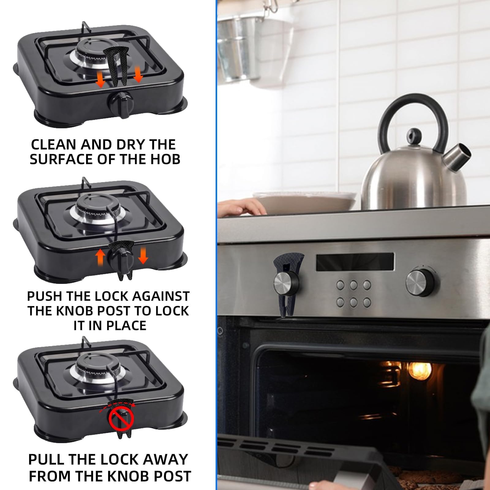 6-Pack Stove Knob Safety Covers - Childproof Gas Stove & Oven Knob Locks, Gas Stove Knob Covers for Child Safety, Baby Proofing Silicone Covers for Child & Pet Safety (Black, No Tools Needed)
