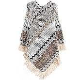 Jdlsppl Women's Poncho Sweater Zig Zag Knit Mexican Poncho Wrap Fall Hippie Soft Fringe Crochet Shawl Asymmetrical Cape