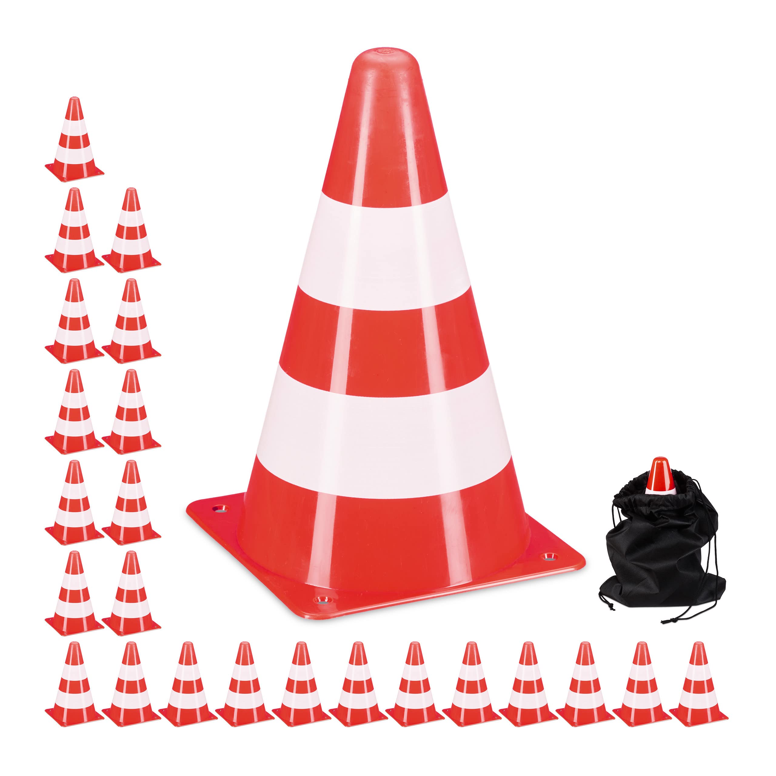 Relaxdays Safety Cones, Set of 24, for Football and Dog Training, Sports Markers, 23 cm High, Traffic, Stacking, Orange
