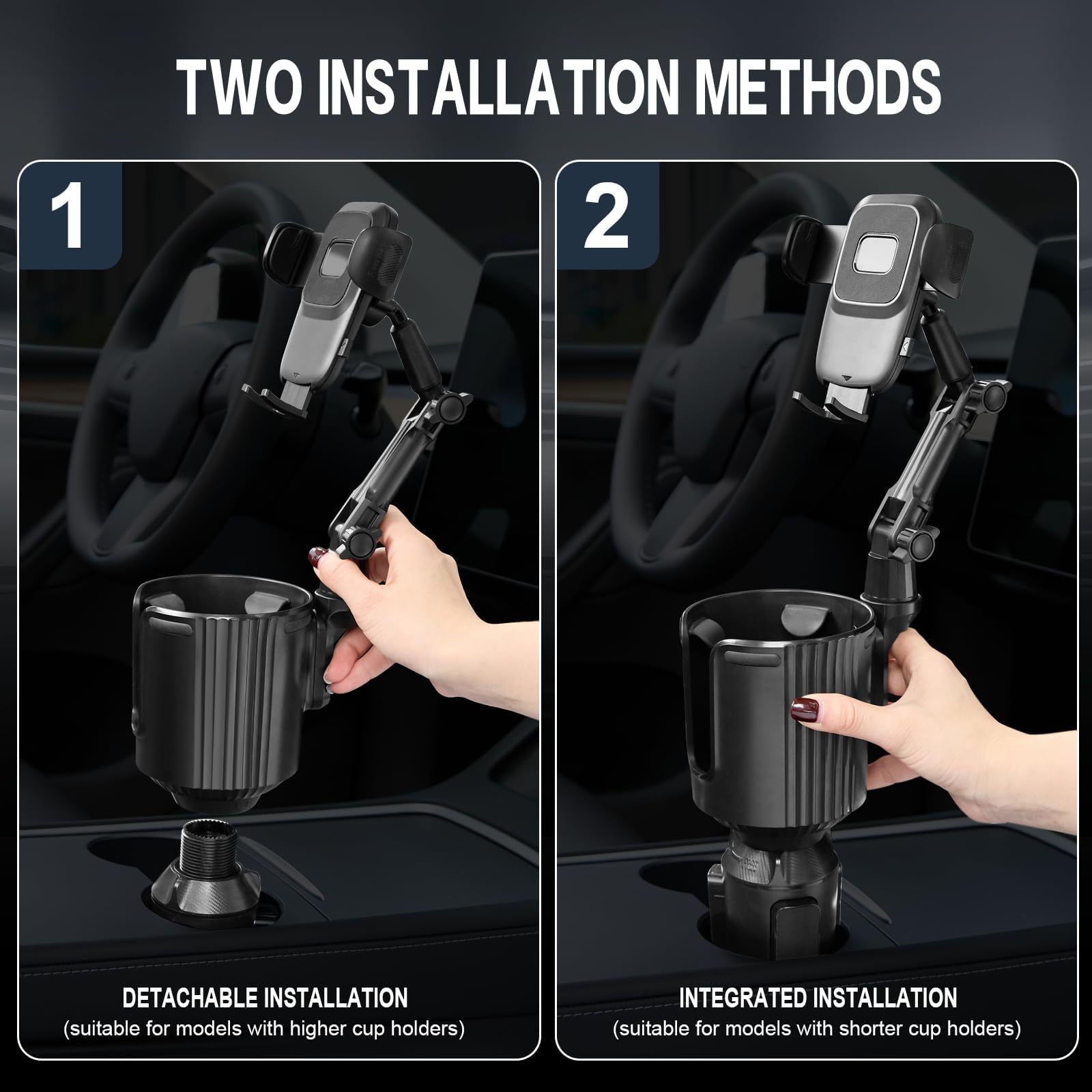 This Hill Upgraded Cup Holder Phone Mount, 2 in 1 Universal Adjustable Long Neck, Compatible with iPhone 14 Pro Max/SE/8/7/6, Samsung & All Smartphones, Black
