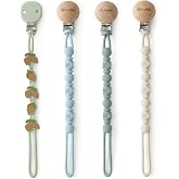 Moonkie Silicone Pacifier Clips for Baby &ndash; Durable One-Piece Binky Holder, Mixed Styles Paci Clips, Baby Essentials for Newborn Boys &amp; Girls - 4 Pack (Lemon Lane)