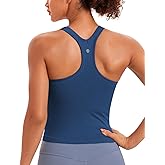 CRZ YOGA Seamless Ribbed Scoop Neck Tank Top for Women - Workout Racerback Padded Athletic Camisole with Built in Bra