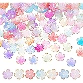 CRAFTYMELODY 140Pcs 7 Colors Acrylic Flower Beads Gradient Spacer Floret Beads 5-Petal Cherry Blossom Bead Caps Gold-Plated Colorful for Jewelry Making Bracelet Necklace Earrings DIY Crafts