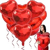 10 Pcs 18 Inch Red Heart Foil Balloons Love Heart Shaped Balloons Red Valentines Heart Foil Balloons for Valentines Day Engagement Anniversary Wedding Birthday Party Valentine's Day Romantic Decor