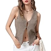 Mieeyali Womens Vintage Knittd Tank Y2k Vest Crop Top Sleeveless V-Neck Open Front Button Crochet Knit Vests Versatile Tops