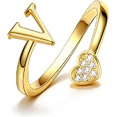 Lunvky Birthday Gifts Silver Initial Rings for Women Teen Girl Trendy Stuff | 14K Gold Plated Dainty Adjustable Heart Letter Thumb Rings Pinky Cute Kids Jewelry 6-16 Year Old Girls Personalized Gift