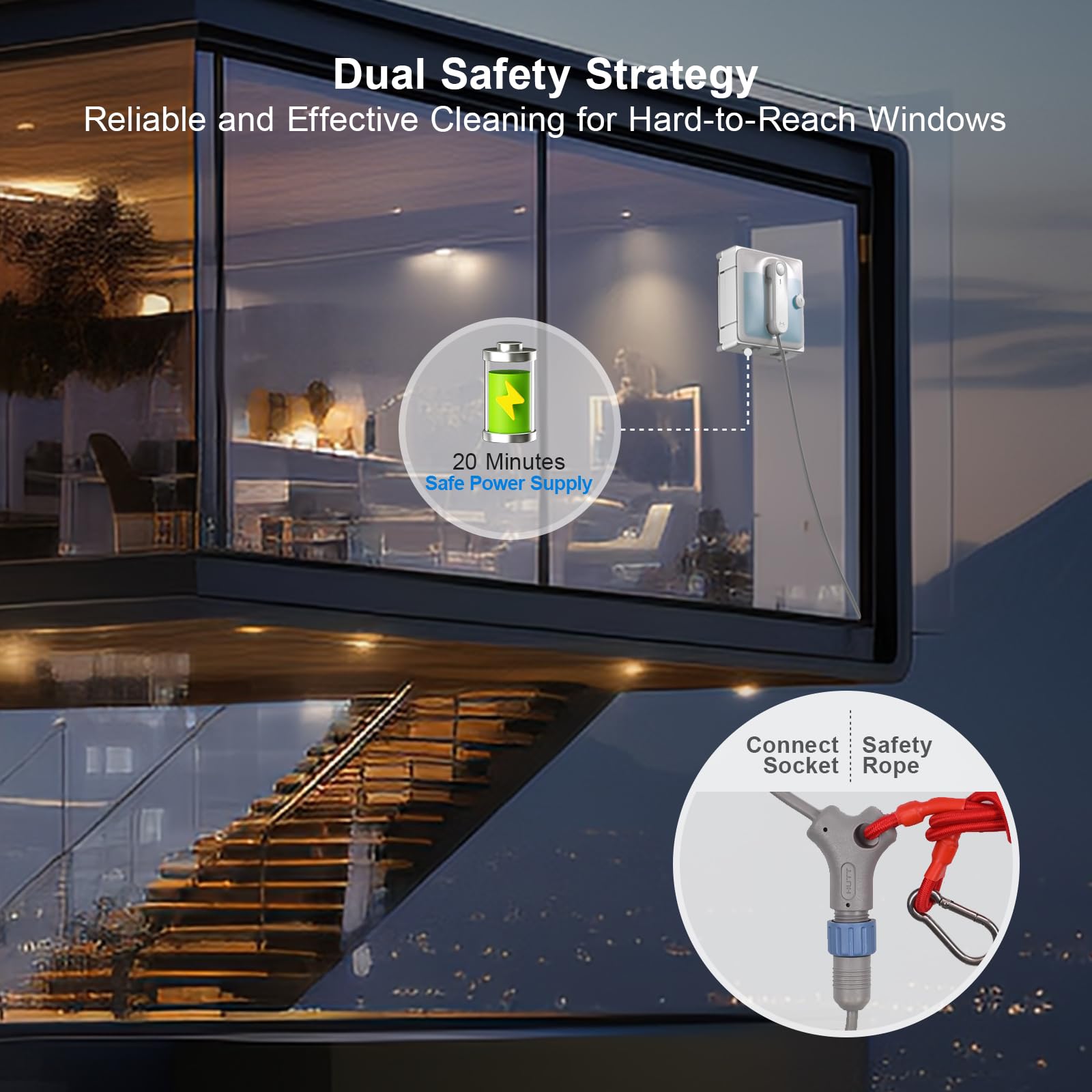 HUTT Robot de limpieza de ventanas automático W9 con 4 pulverizadores de agua, 3 compartimentos de presión mejorados, potencia de succión de 3800 Pa, sensores anticaída y detección de bordes, para ventanas de gran altura, azulejos y vidrio