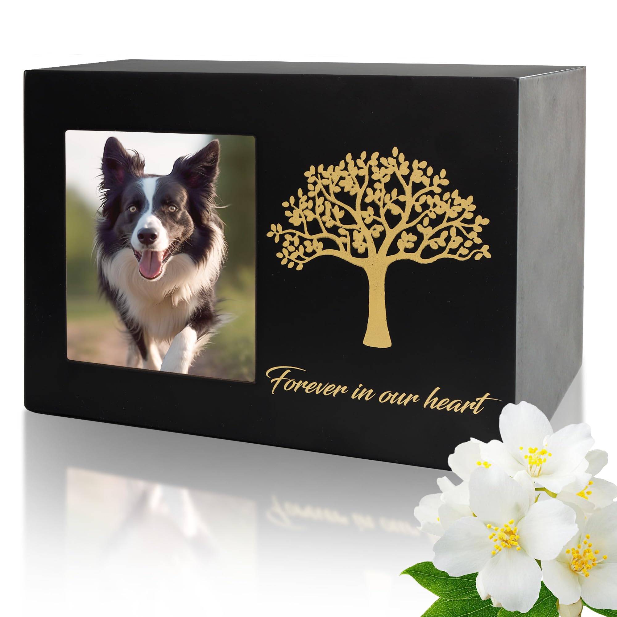 DiDiBirDi Pet Urns for Dog or Cat Personalized Photo Frame and Memorial Tree Design Ashes Wooden Pet Ashes Casket for Cat or Dog Memory Box （25kg）