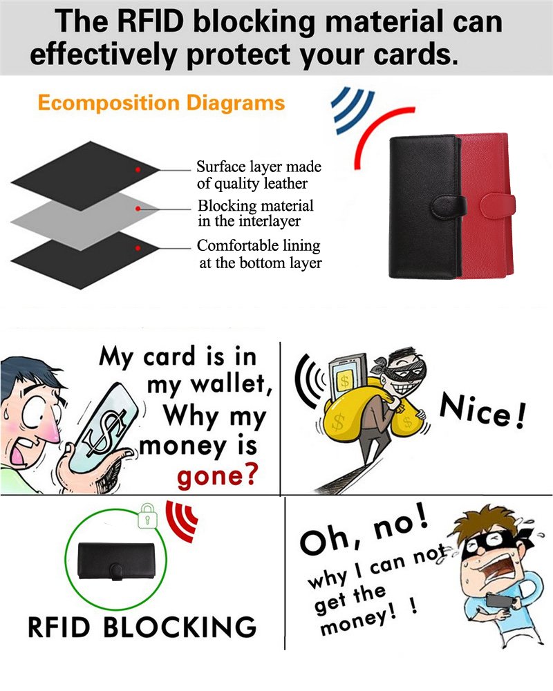 RFID Wallets for Women Leather Trifold Long Large Travel Clutch Purse with 10 Sleeves Red