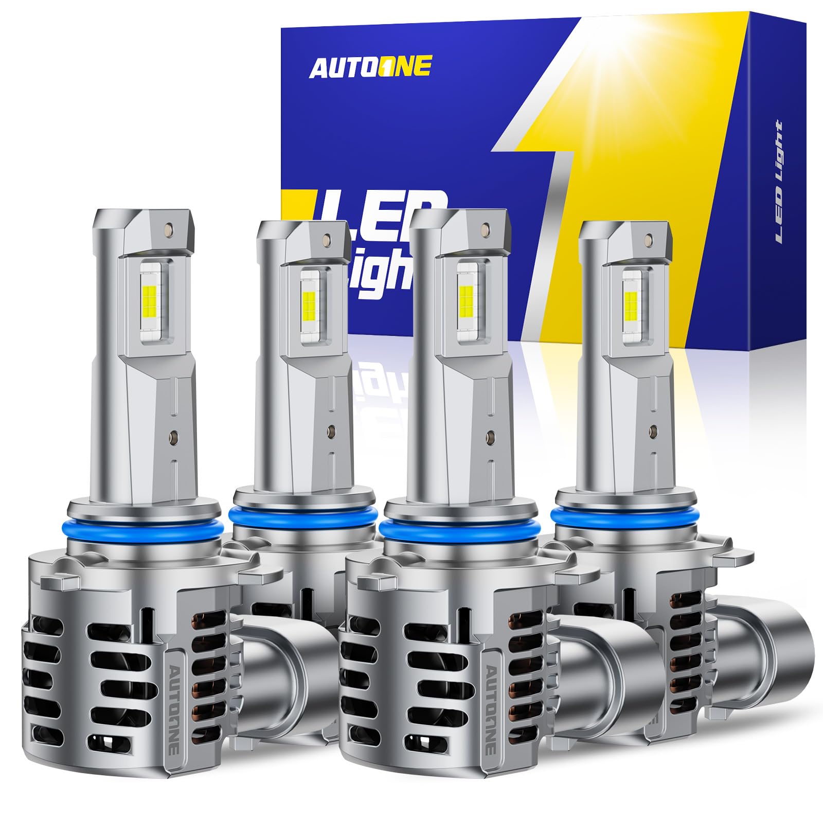 AUTOONE 9005 9006 LED Light Bulbs Combo, 80,000LM 10X Ultra Bright 6500K Cool White, 1:1 Halogen Mini Size HB3/HB4, 60,000Hrs Lifespan, Plug and Play Fog Light or Daytime Running Light, Pack of 4 Image