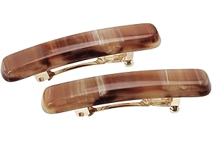 France Luxe Mini Rectangle Barrette, Caramel Horn, Set of 2 - Classic French Design for Everyday Wear