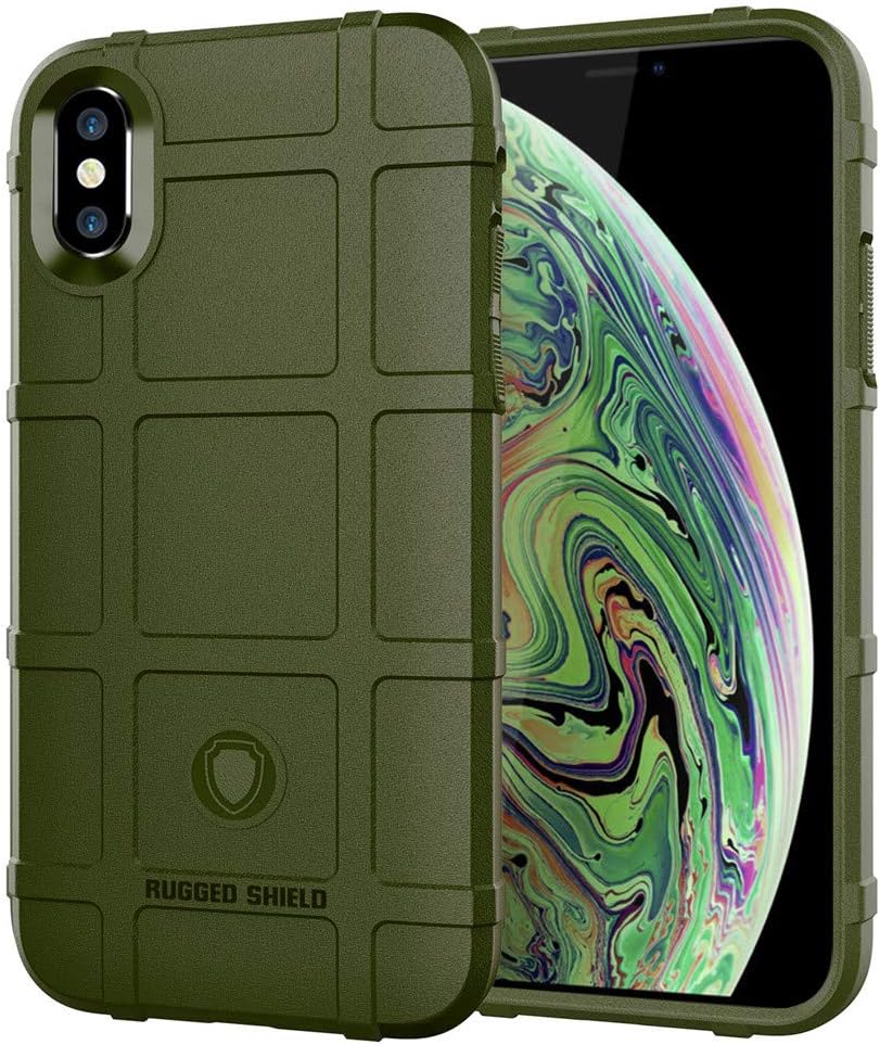 for iPhone Xs MAX case, (Rugged Shield Series) TPU Thick Solid Rough Armor Tactical Protective Cover Case for iPhone Xs MAX (6.5 inches) - Army Green