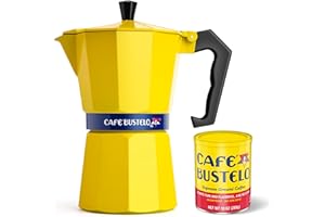 LORD'S ROCKS Café Bustelo Stovetop Espresso Maker – 300 ml Cup Moka Pot Coffee Percolator, Durable Aluminum with Heat-Resistant Handle, Bold Yellow Design – Authentic Café-Style Coffee at Home