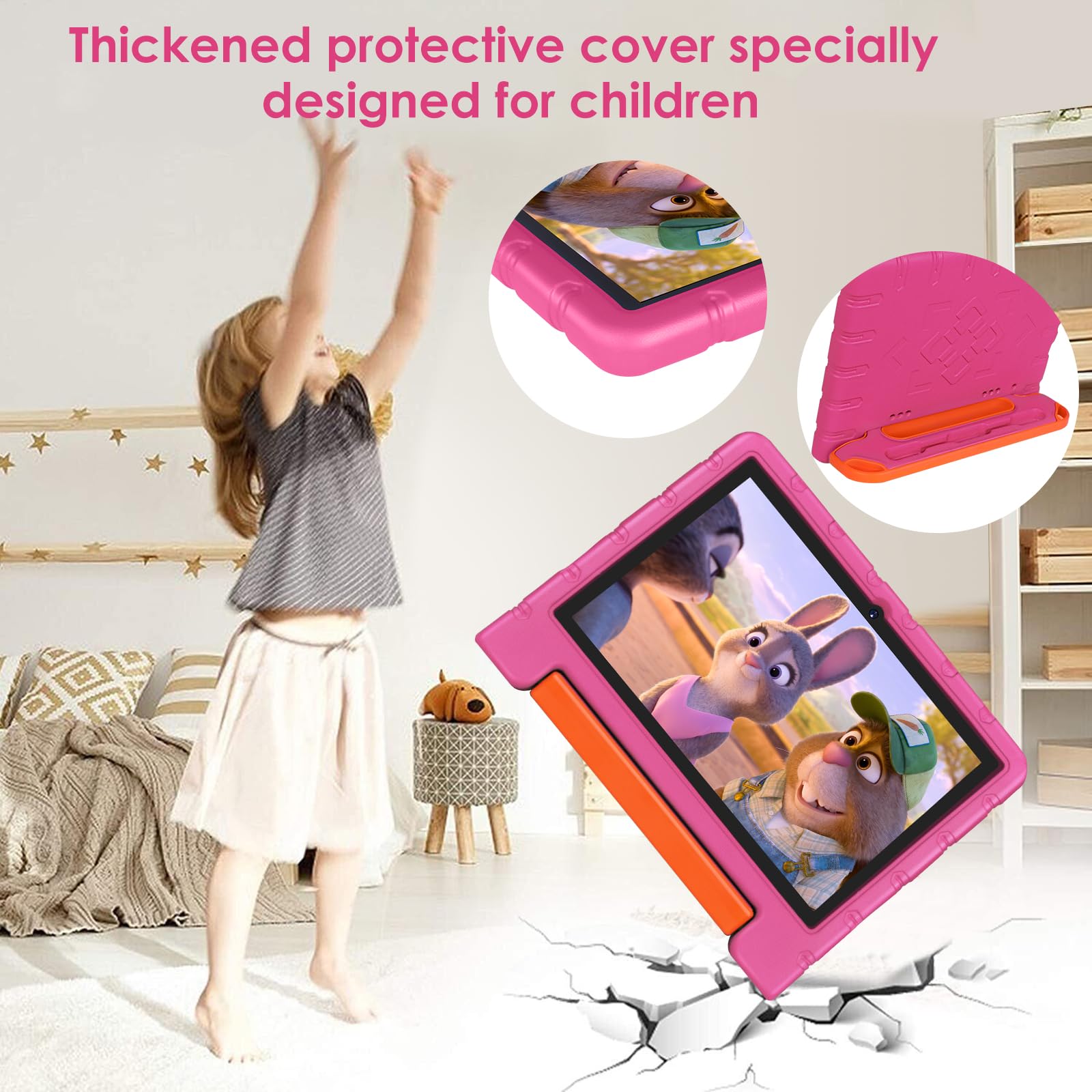 2025 Kids Tablet 10 inch Android 14 Tablets for Kid Octa-Core, 20GB+128GB (TF 1TB), Toddler Tablet with Shockproof Case, 2.4G+5G WiFi 6, Parental Control, Face Unlocked, Split Screen, BT5.0 (Rose Red)