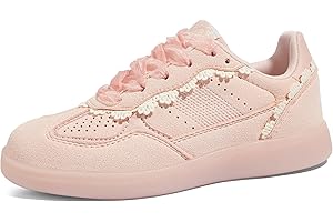 LUCKY STEP Kids Lace Detail Fashion Retro Sneakers Girls Casual Gum Rubber Sole Dual Laces Walking Running Shoes for Big&Little Kid and Toddler