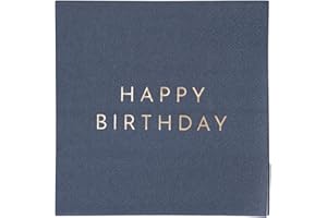 BONJOUR FETE Bonjour Fête Navy Blue Happy Birthday Small Party Paper Napkins | 3-Ply Napkins | Party Supplies Decorations | Premium Cocktail Napkins | Gold Foil | Party Table Decor | Pack of 20, 5" Folded