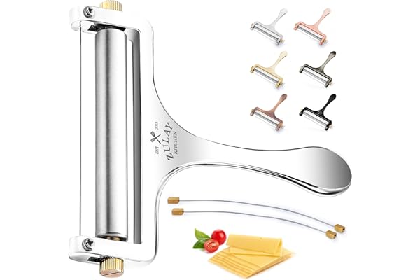 Zulay Kitchen Stainless Steel Wire Cheese Slicer - Adjustable Hand Held Cheese Cutter with 2 Extra Wires - Premium Cheese Sha