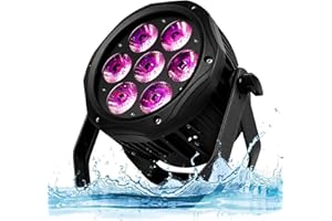 SHEHDS Par Lights IP65 Waterproof Outdoor LED 7x18W RGBWAP Lighting Stage Wash Lights DMX512 Sound Activated Fanless Muted Outside DJ Lights Party Lights