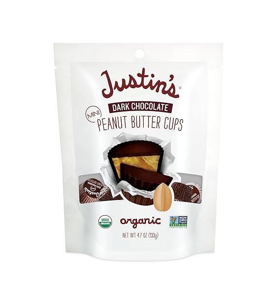 JUSTIN’S, PEANUT BUTTER CUPS DARK CHOCOLATE MINI ORGANIC,...