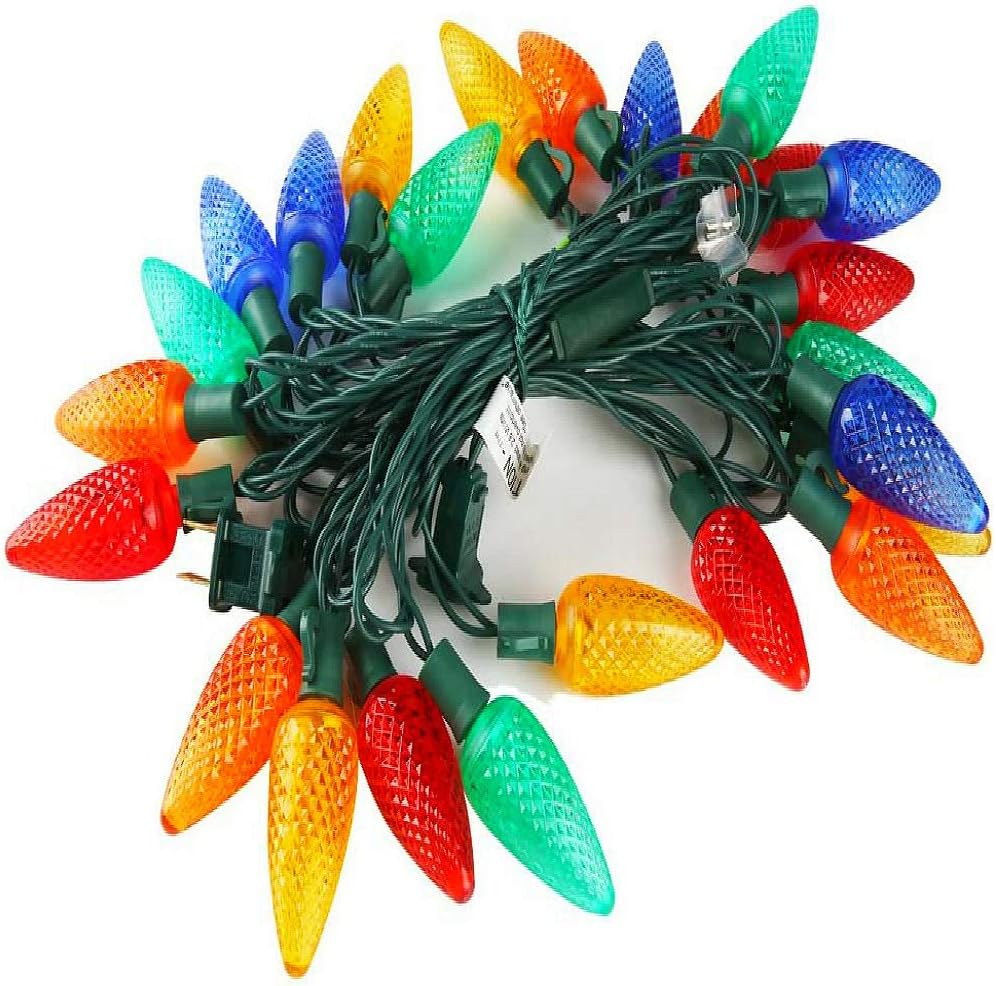 Borita C9 Faceted Colored Outdoor Christmas Light String, Stay-On 17Ft 25 LEDs Commercial Grade Indoor Xmas Mood Lighting,Home Garden Patio Halloween Festive Seasonal Decor Lighting