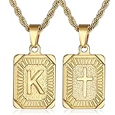 SKQIR initial Letter Necklaces for Men,Stainless Steel Plated A Z Square Pandent Letter Necklace for Women,Cross Necklace with Letter Chain Pendant for Boys Stocking Stuffers Christmas New Year Gifts for Men Women