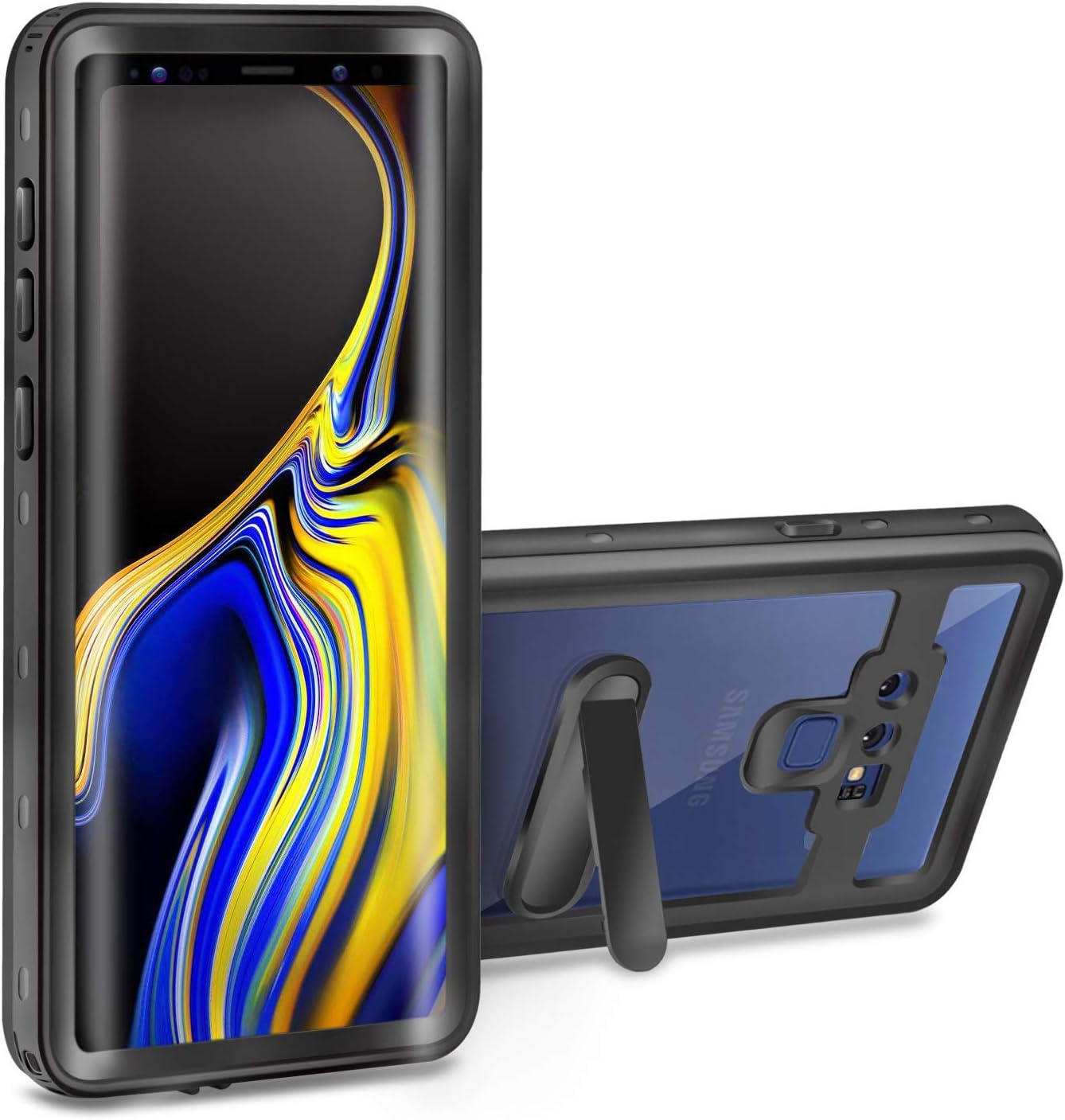 MixMart Galaxy Note 9 Waterproof Case with Screen Protector Fingerprint ID Kickstand IP68 Waterproof Full Protective S Pen for Samsung Galaxy Not 9 Clear Black