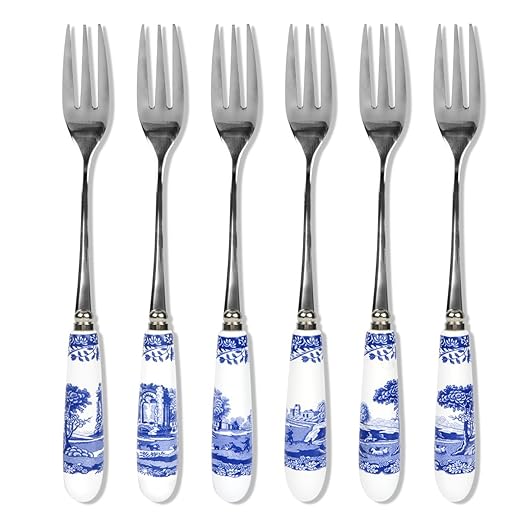 Blue Italian 15 cm Porcelain and Stainless Steel Pastry Forks, Set of 6, Blue/White Amazon.co