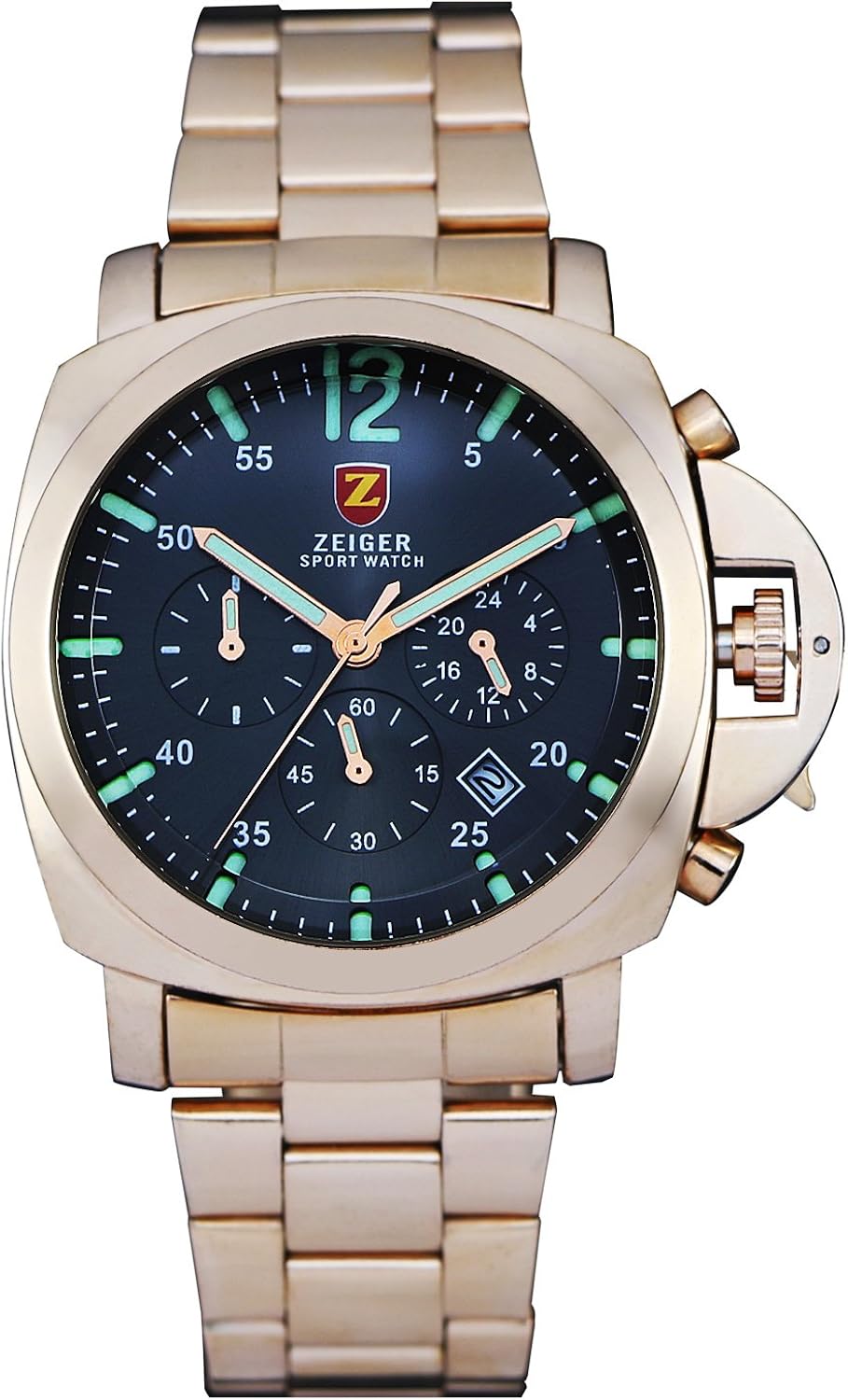 Zeiger Hands Men's Quartz Watch Rose Golden Dore Date Date Chrono