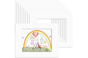Space Art Deco, 10 Pack Picture Frame Mats, 11x14 White Mattes with Core Bevel Cut 7.5x9.5 Opening for 8x10 Pictures, Acid Free Photo Matting for Artwork