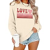 LAZYCHILD Love Heart Sweatshirt for Women Cute Hearts Graphic Pullover Long Sleeve Valentine Shirts Tops