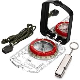 BIJIA Orienteering Compass with LED Light &amp; Global Needle - Adjustable Declination, Sighting Mirror, Built-in Clinometer, Includes Emergency Survival Whistle for Hiking, Camping, Navigation