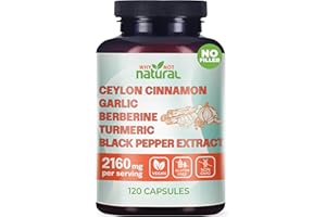 WHY NOT NATURAL 5-in-1 Organic Ceylon Cinnamon Capsules with Berberine, Garlic, Turmeric, Black Pepper Extract Pills