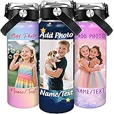 Thryonix Personalized Kids Water Bottle with Name Photo Text, Back to School Gifts for Boys Girls, 18oz Custom Cup with Straw, Customized Tumbler with 12 Colors, Christmas Birthday Gifts (Photo/Text)