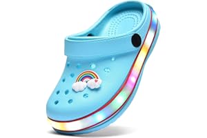 XPKWS Toddler Kids Clogs Boys Girls LED Garden Shoes Light up Sandals Slip on Quick Dry Beach Slippers