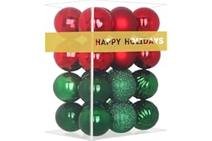 GAMEXCEL Red & Green 2.5" Christmas Balls Christmas Tree Decoration Ornaments Shatterproof Hanging Balls for Birthday Halloween Holiday Wedding Decorations Set of 24pcs