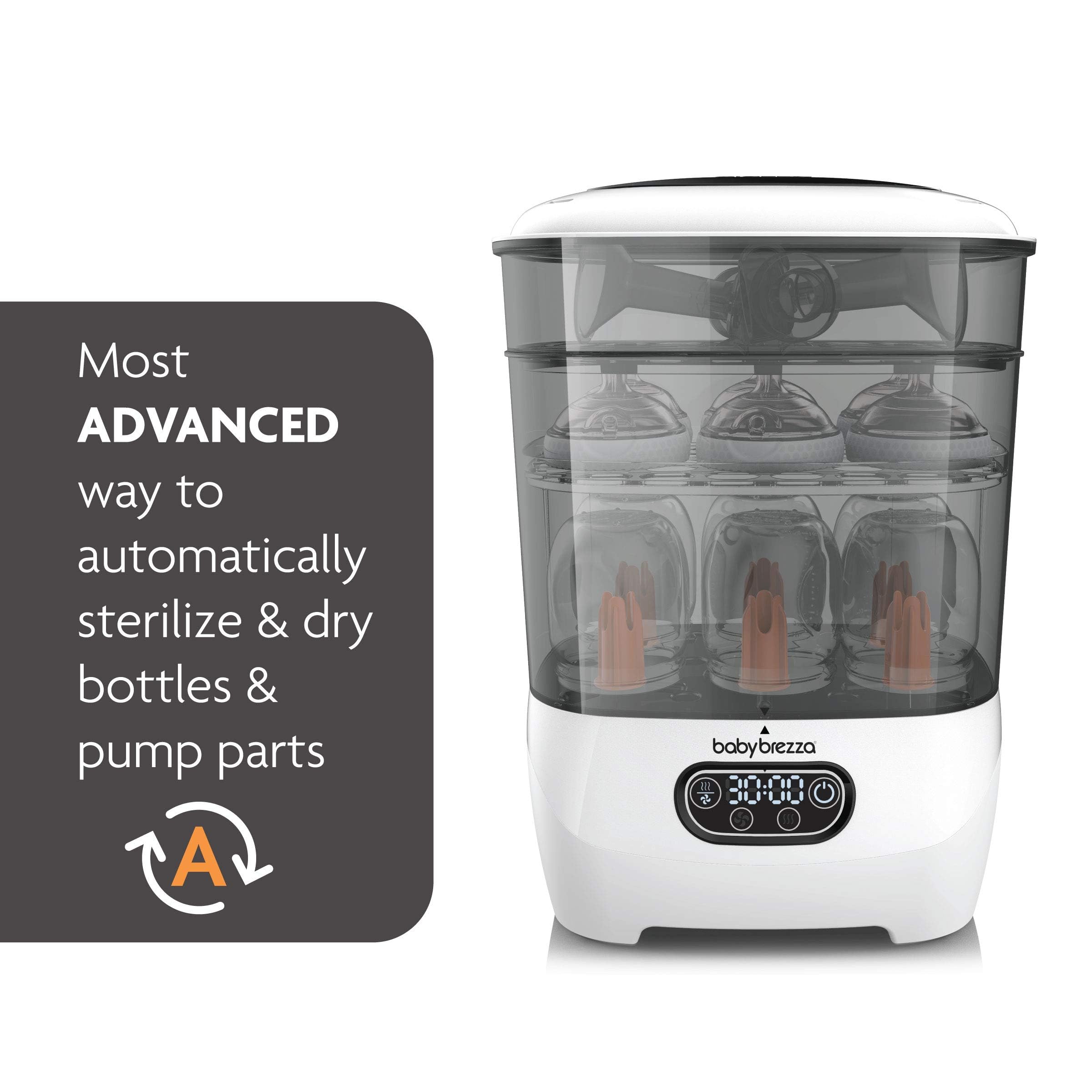 Baby Brezza Bottle Sterilizer and Dryer Advanced – 33% Faster - Largest Capacity Steam Sanitizer - Universal Sterilization Machine for All Bottles + Pump Parts - HEPA Air Filter
