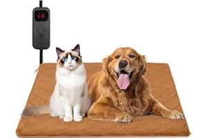 CANMIL Cat Heating Pad, 6 Adjustable Temperature & 5 Timer Options, 17.7'' x 17.7'' Pet Heating Pad for Cats Dogs, Waterproof Indoor Outdoor Electric Heated Cat Bed Dog Mat with Chew-Resistant Cord (Brown)